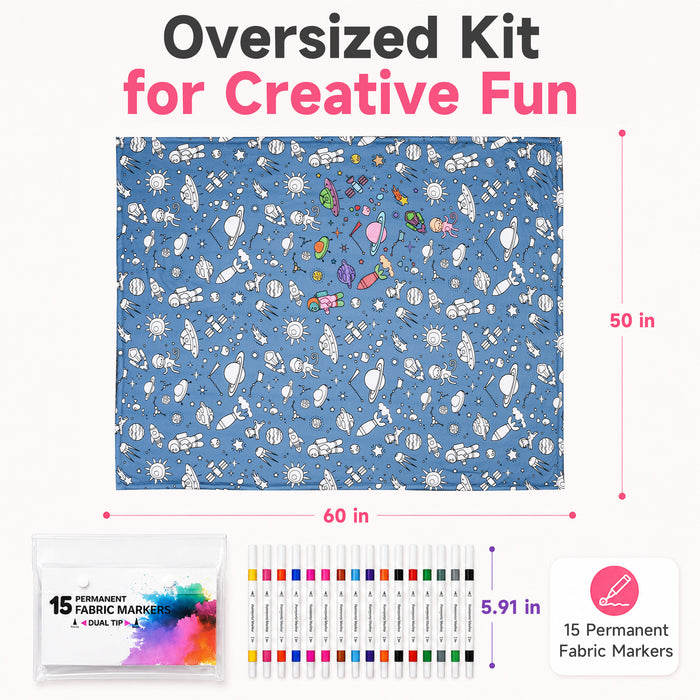 Craftikit Halloween Coloring Blanket for Adults, 16 Fabric Markers
