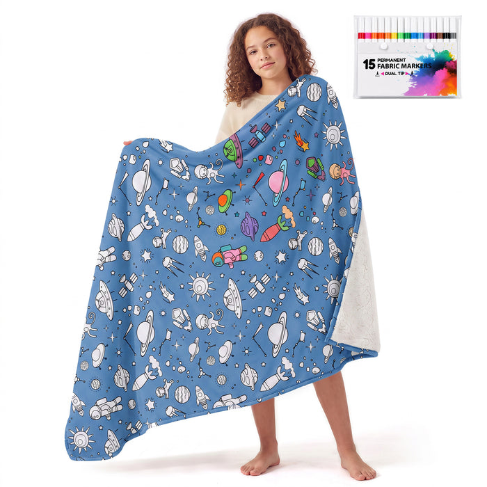 DIY Color Your Own Sherpa Blanket Kit with 15 Fabric Markers