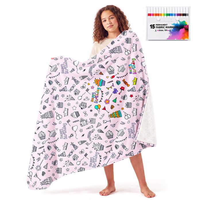 Catalonia DIY Coloring Blanket 15 Fabric Markers Personalized Sherpa Arts Crafts Gift