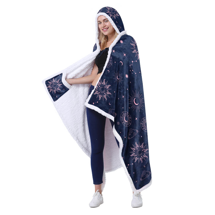 Sherpa Hooded Blanket Poncho with Hand Pockets