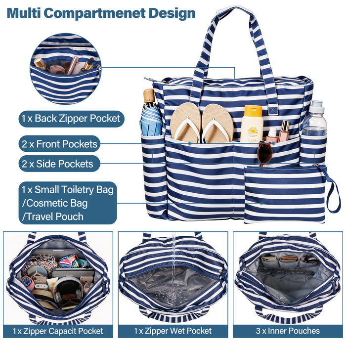 Extra Large Beach Bag Waterproof Pool Tote with Zipper