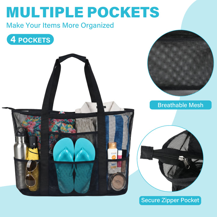 Black Quick Dry Mesh Beach Bag with Hat Holder