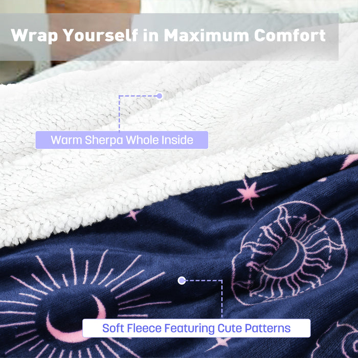Sherpa Hooded Blanket Poncho with Hand Pockets