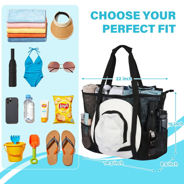 Black Quick Dry Mesh Beach Bag with Hat Holder