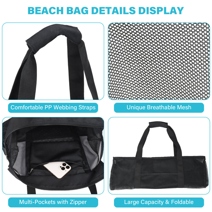 Black Quick Dry Mesh Beach Bag with Hat Holder