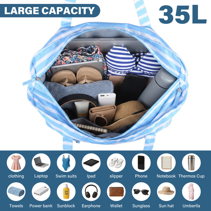 Extra Large Beach Bag Waterproof Pool Tote with Zipper