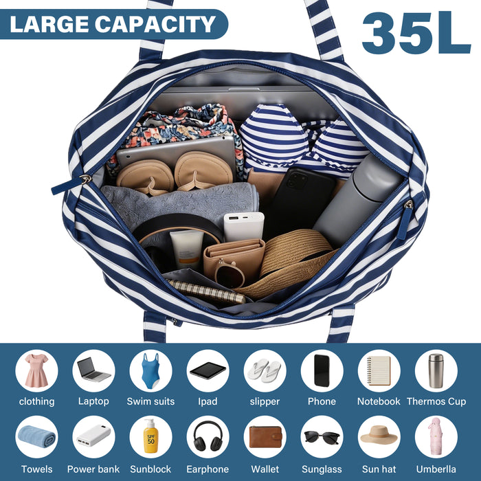 Extra Large Beach Bag Waterproof Pool Tote with Zipper