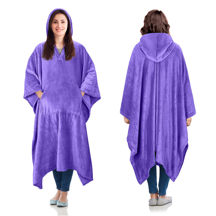 Fleece Wearable Blanket Poncho With Hood
