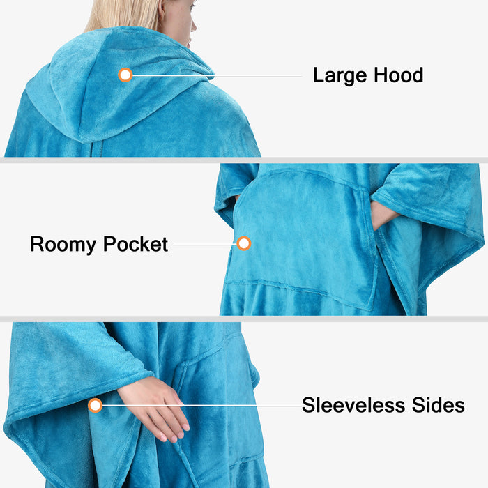 Fleece Wearable Blanket Poncho With Hood