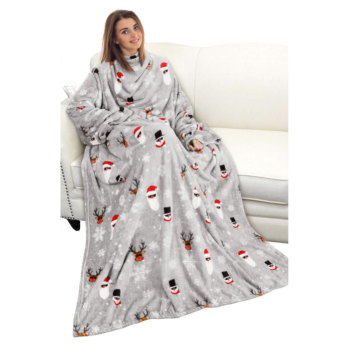 Christmas Spirit Fleece Wearable Blanket with Sleeves