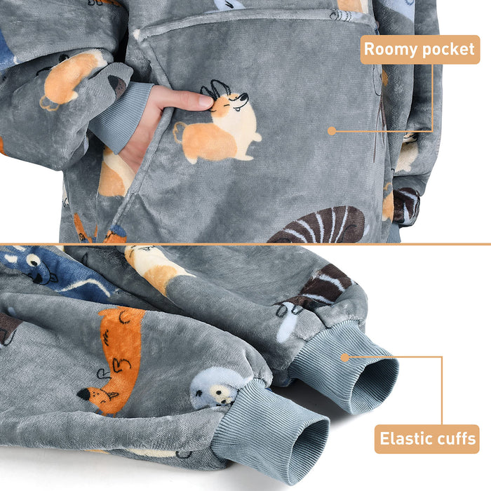 Kid Animal Kingdom Sherpa Oversize Hoodie Blanket