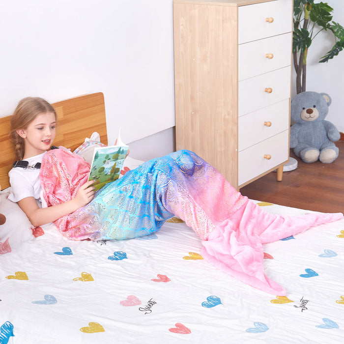 Flannel Mermaid Tail Blanket With Sleep Mask