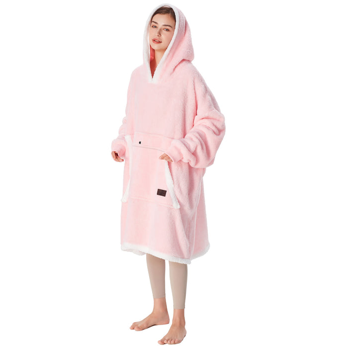 Contrast Trim Fluffy Sherpa Oversized Hoodie Blanket