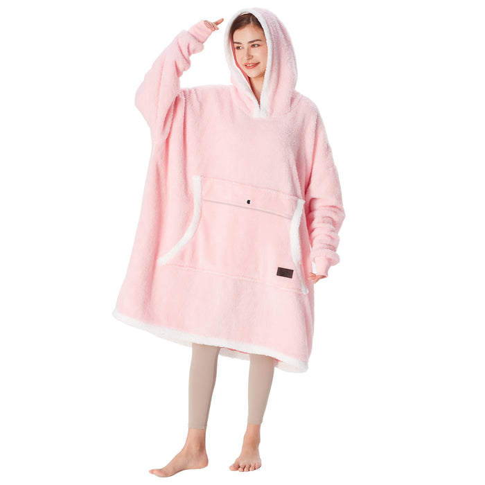 Contrast Trim Fluffy Sherpa Oversized Hoodie Blanket