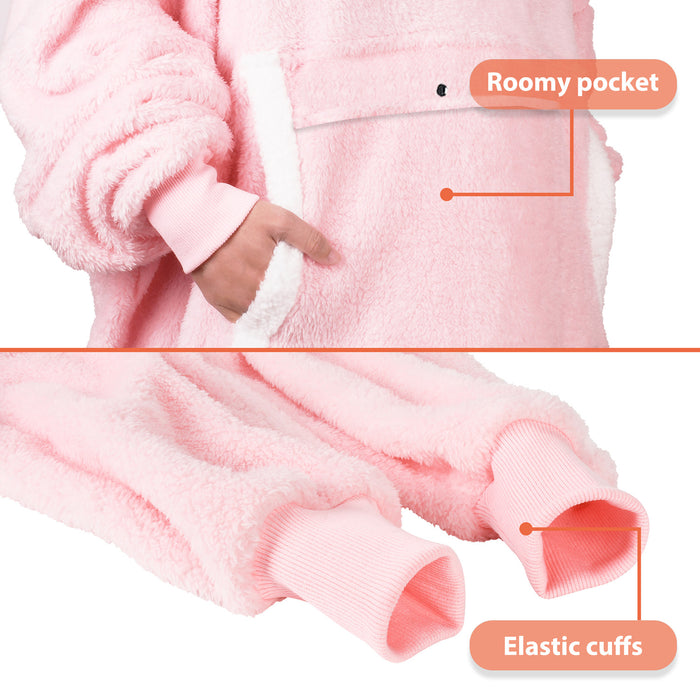 Contrast Trim Fluffy Sherpa Oversized Hoodie Blanket