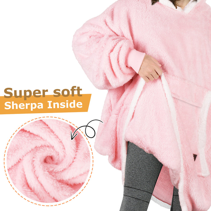 Contrast Trim Fluffy Sherpa Oversized Hoodie Blanket