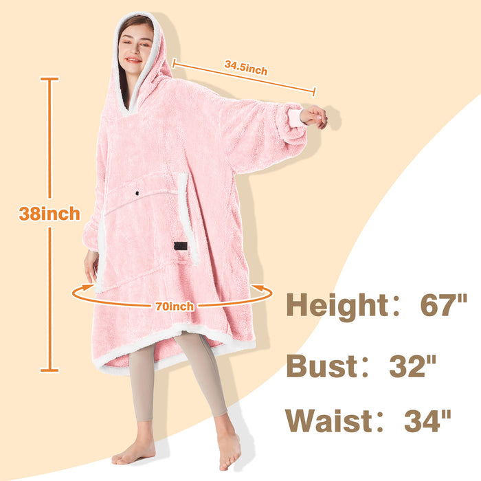 Contrast Trim Fluffy Sherpa Oversized Hoodie Blanket