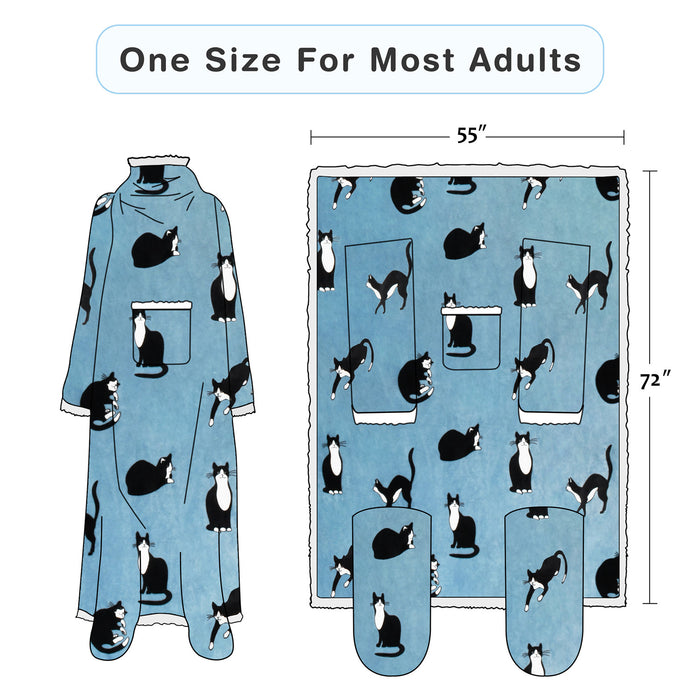 Pet Pattern Sherpa Wearable Blanket With Sleeve & Foot Pocket