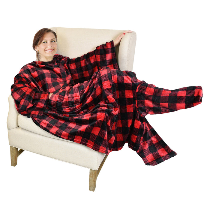 Fleece Wearable Blanket With Sleeve & Foot Pocket