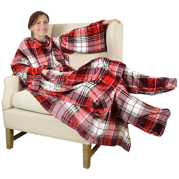 Fleece Wearable Blanket With Sleeve & Foot Pocket