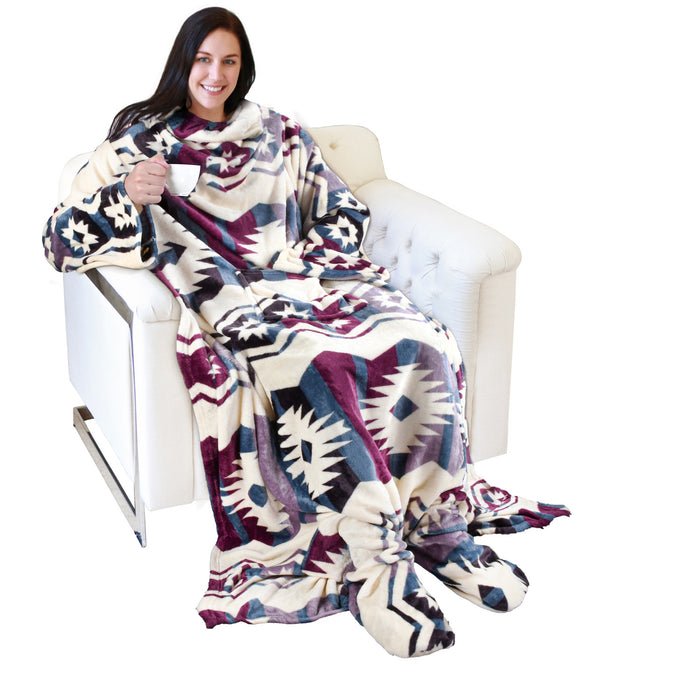 Southwest Fleece Wearable Blanket With Sleeve & Foot Pocket