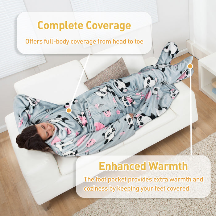 Pet Pattern Fleece Wearable Blanket With Sleeve & Foot Pocket