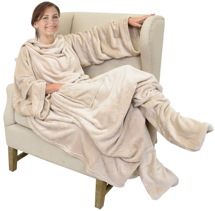 Fleece Wearable Blanket With Sleeve & Foot Pocket