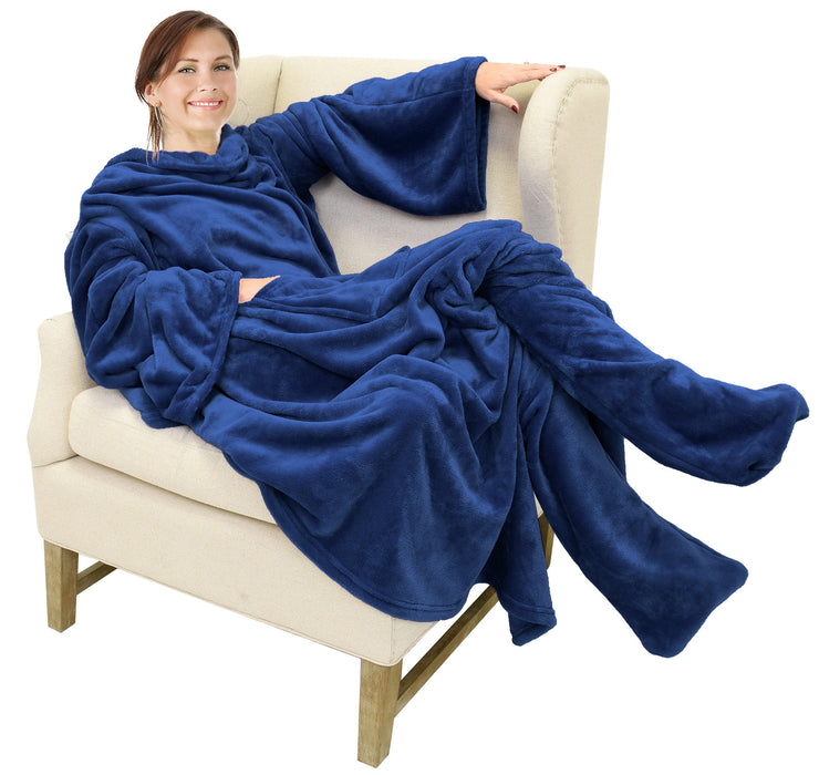 Fleece Wearable Blanket With Sleeve & Foot Pocket