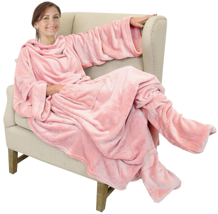 Fleece Wearable Blanket With Sleeve & Foot Pocket