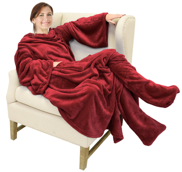 Fleece Wearable Blanket With Sleeve & Foot Pocket