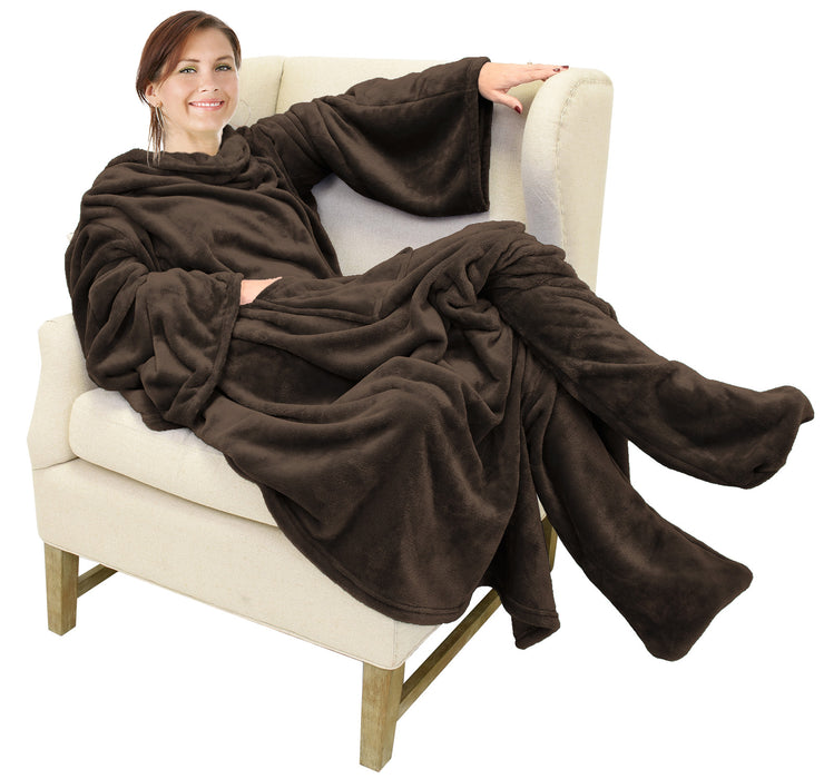 Fleece Wearable Blanket With Sleeve & Foot Pocket