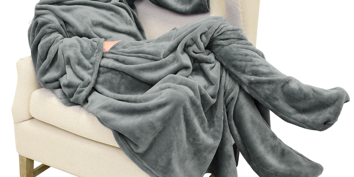 Fleece Wearable Blanket With Sleeve Foot Pocket Catalonia Fashion