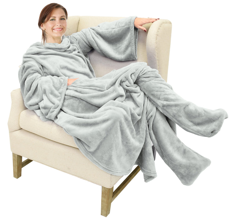 Fleece Wearable Blanket With Sleeve & Foot Pocket