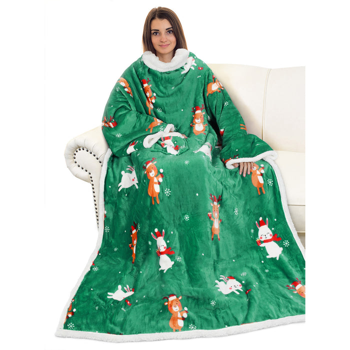 Christmas Spirit Sherpa Wearable Blanket With Sleeve