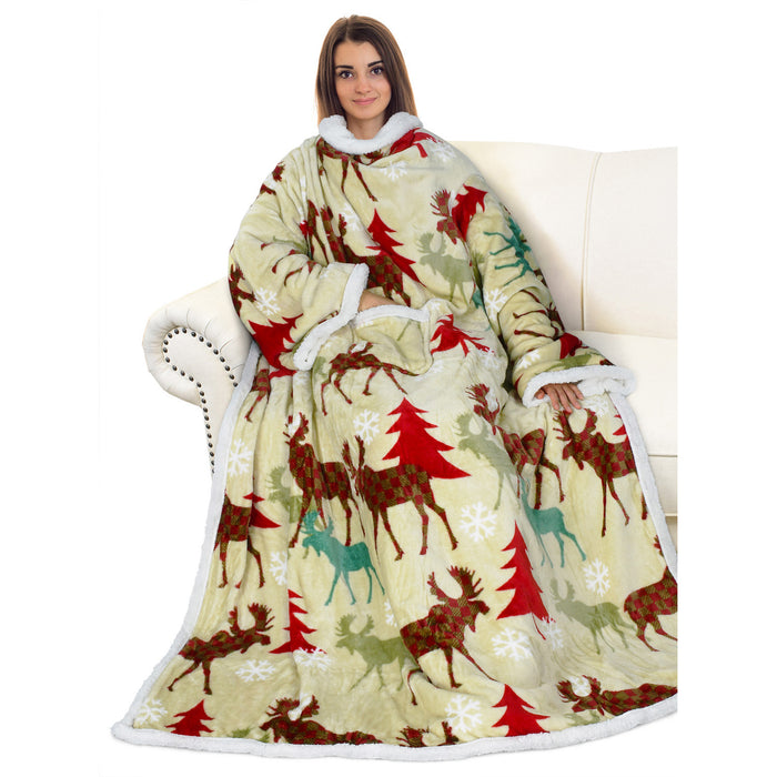 Christmas Spirit Sherpa Wearable Blanket With Sleeve