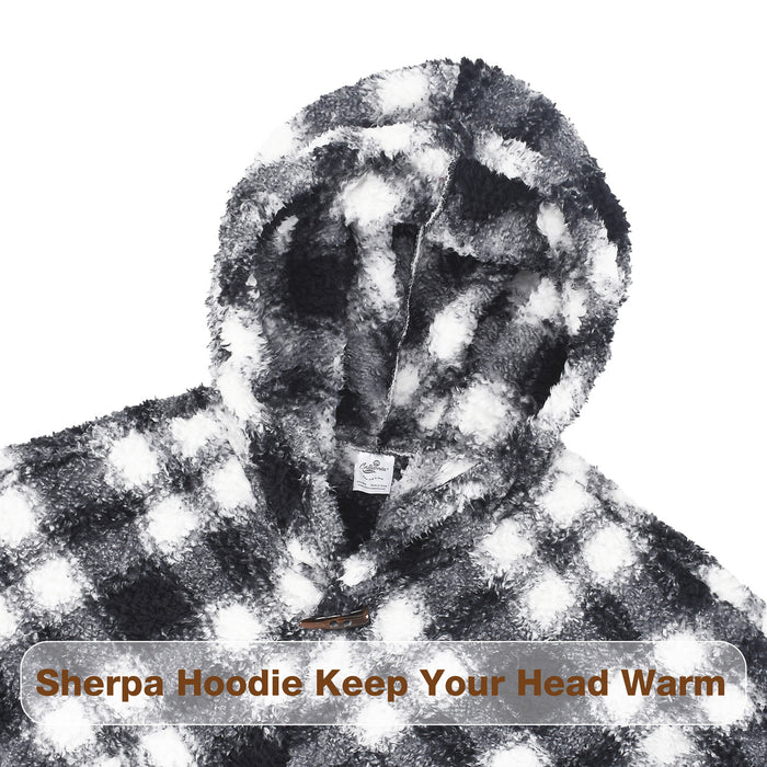 Plaid Sherpa Hooded Poncho Cape
