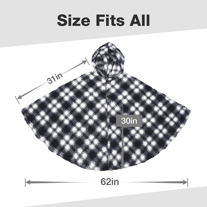 Plaid Sherpa Wearable Blanket Cape With Hood