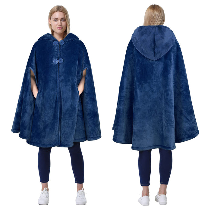 Hooded Sherpa Blanket Poncho Coat