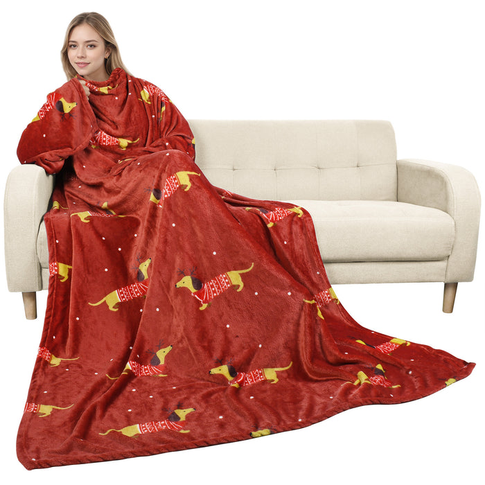 Christmas Spirit Fleece Wearable Blanket with Sleeves