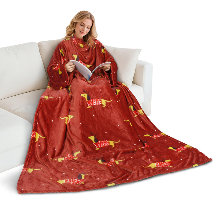 Christmas Spirit Fleece Wearable Blanket with Sleeves