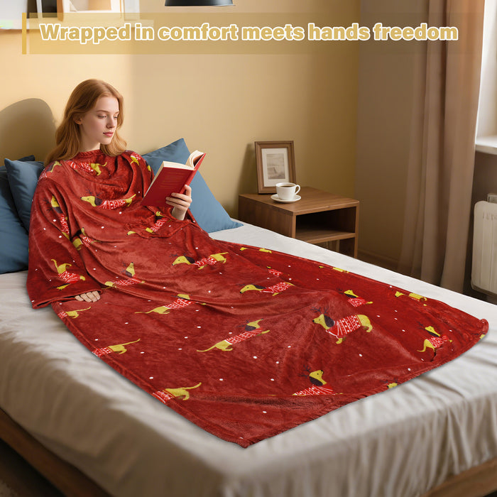 Christmas Spirit Fleece Wearable Blanket with Sleeves