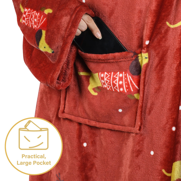 Christmas Spirit Fleece Wearable Blanket with Sleeves