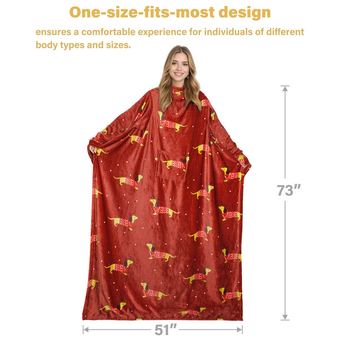 Christmas Spirit Fleece Wearable Blanket with Sleeves