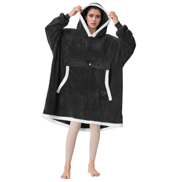 Contrast Trim Fluffy Sherpa Oversized Hoodie Blanket