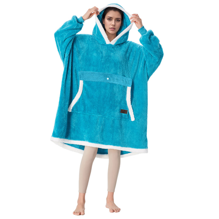 Contrast Trim Fluffy Sherpa Oversized Hoodie Blanket