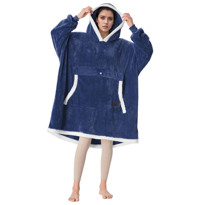 Contrast Trim Fluffy Sherpa Oversized Hoodie Blanket