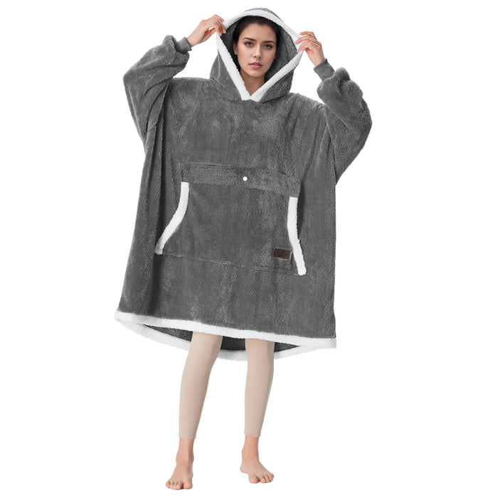 Contrast Trim Fluffy Sherpa Oversized Hoodie Blanket