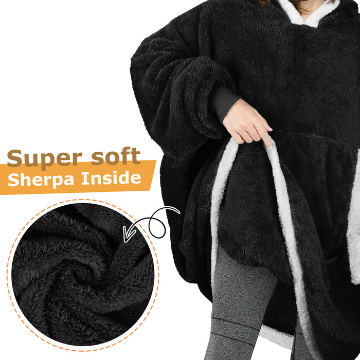 Contrast Trim Fluffy Sherpa Oversized Hoodie Blanket