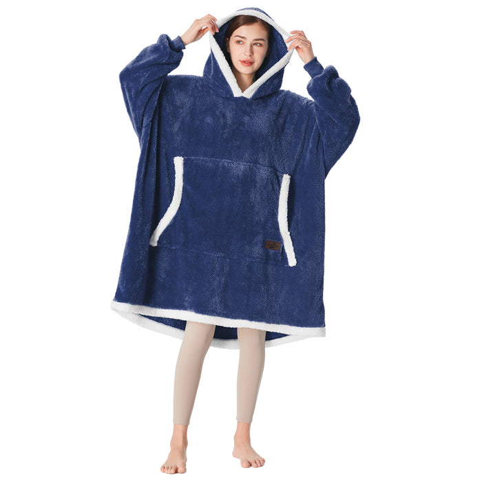 Contrast Trim Fluffy Sherpa Oversized Hoodie Blanket