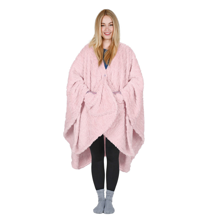Fleece Lightweight Blanket Poncho with Pocket